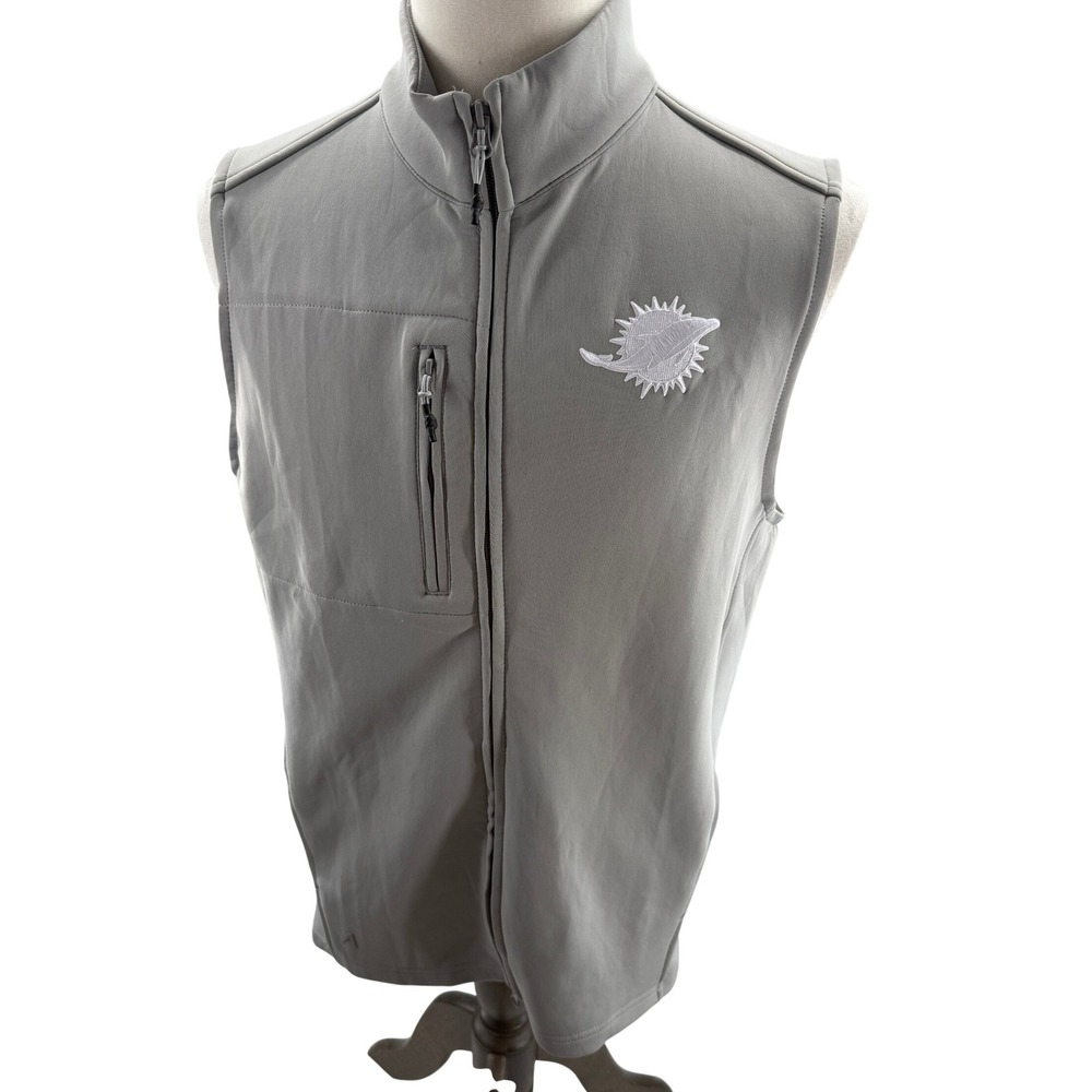 Antigua Miami Dolphins NFL Grey Full Zip Vest Mock Neck Mens Medium New